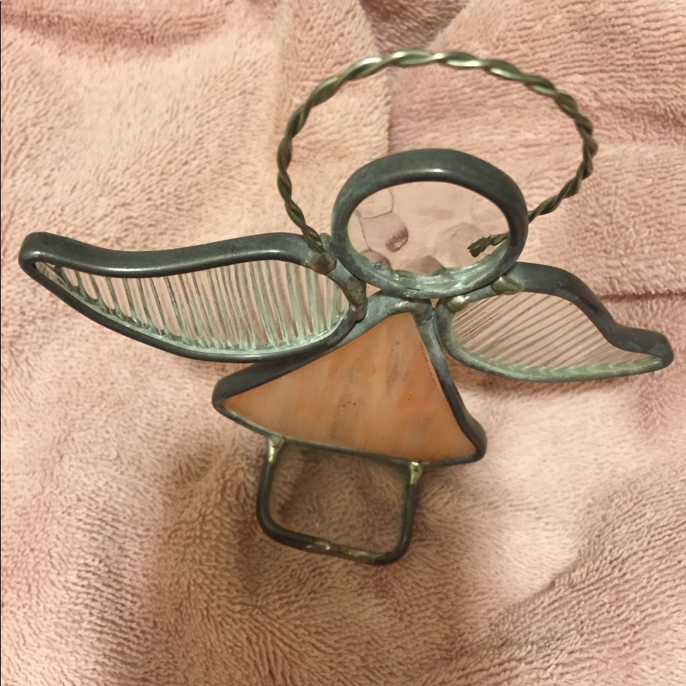 Pink stained glass metal angel. Must be bundled.